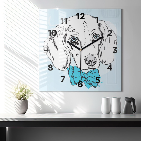 Square glass wall clock Puppy dog