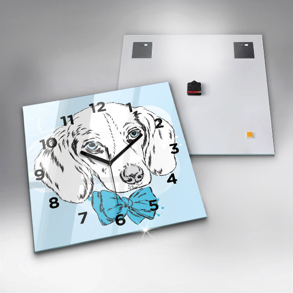 Square glass wall clock Puppy dog