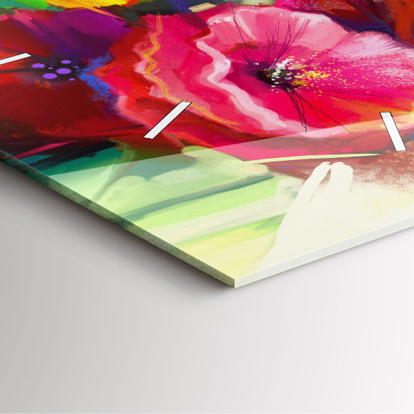 Square glass wall clock Colorful poppies