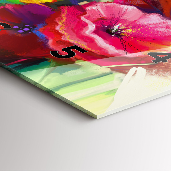 Square glass wall clock Colorful poppies