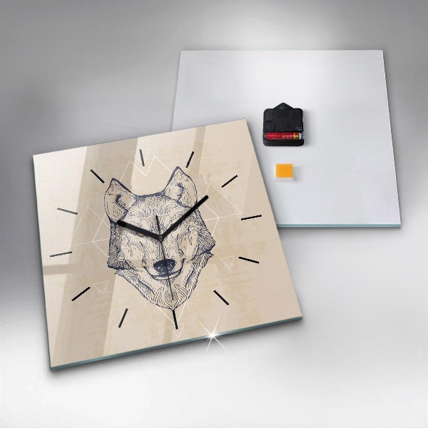 Square glass wall clock Wolf head