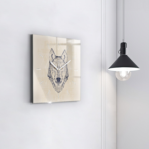 Square glass wall clock Wolf head