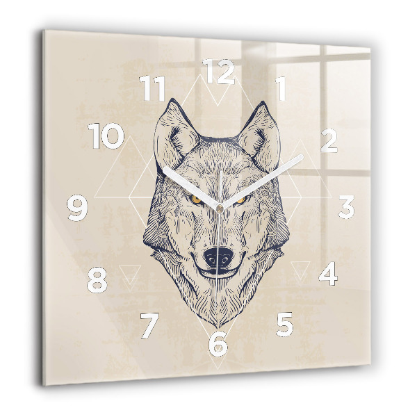 Square glass wall clock Wolf head