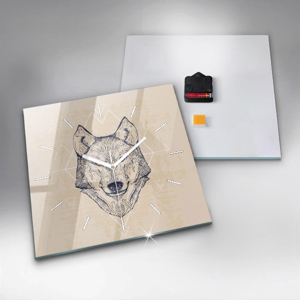 Square glass wall clock Wolf head