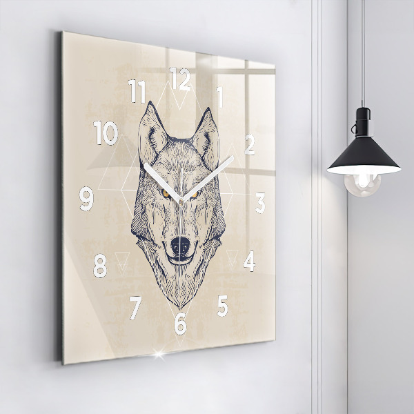 Square glass wall clock Wolf head