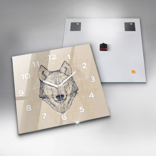 Square glass wall clock Wolf head
