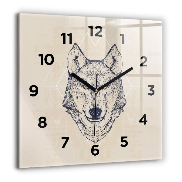 Square glass wall clock Wolf head