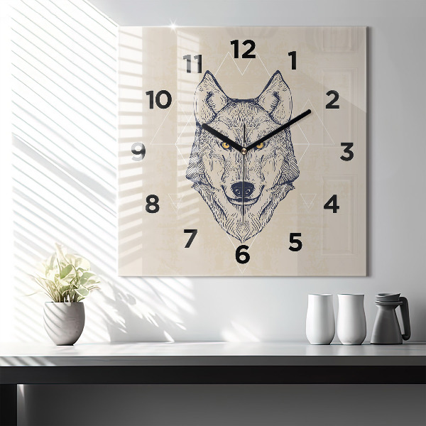 Square glass wall clock Wolf head