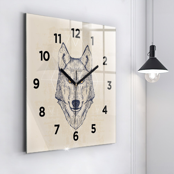 Square glass wall clock Wolf head