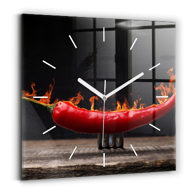 Square glass wall clock Pepperoni pepper