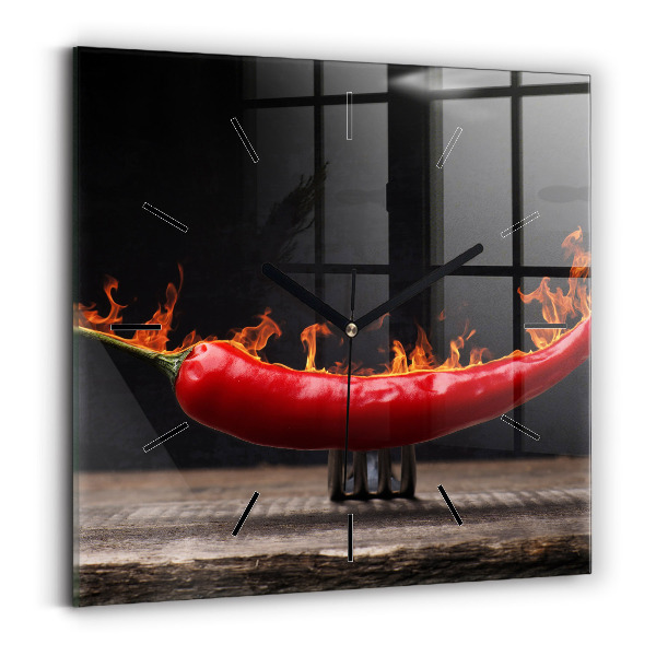Square glass wall clock Pepperoni pepper