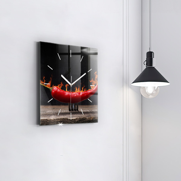 Square glass wall clock Pepperoni pepper