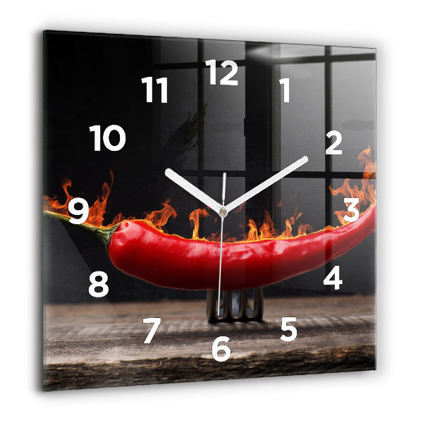 Square glass wall clock Pepperoni pepper