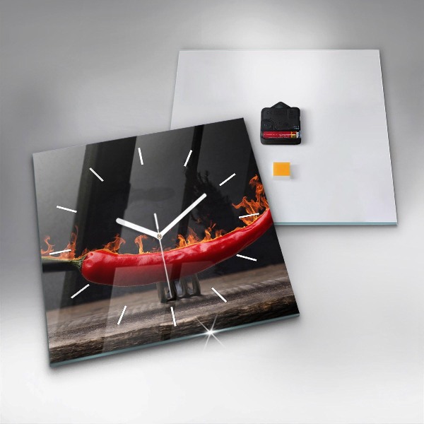 Square glass wall clock Pepperoni pepper