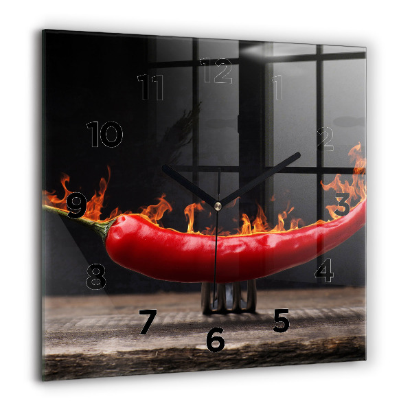 Square glass wall clock Pepperoni pepper