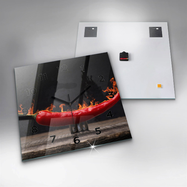 Square glass wall clock Pepperoni pepper