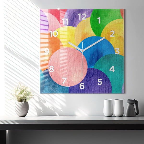 Square glass wall clock Abstract circles