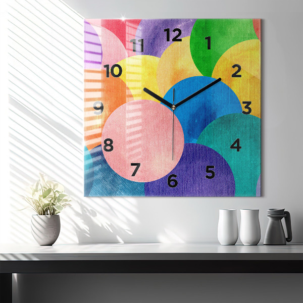 Square glass wall clock Abstract circles