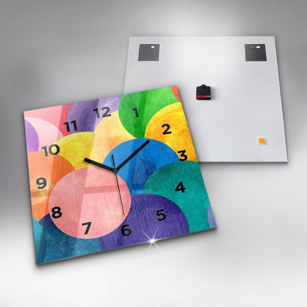 Square glass wall clock Abstract circles