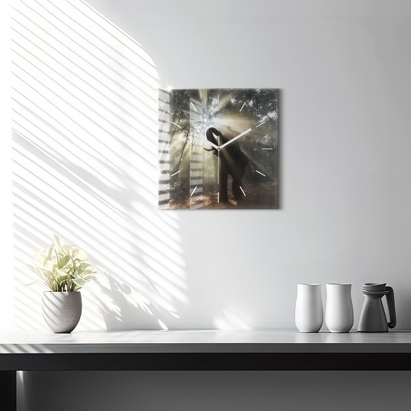 Square glass wall clock Elephant in the jungle