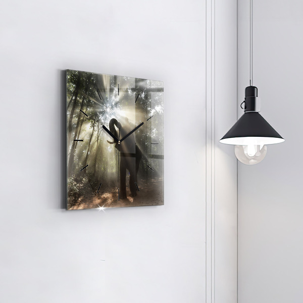 Square glass wall clock Elephant in the jungle