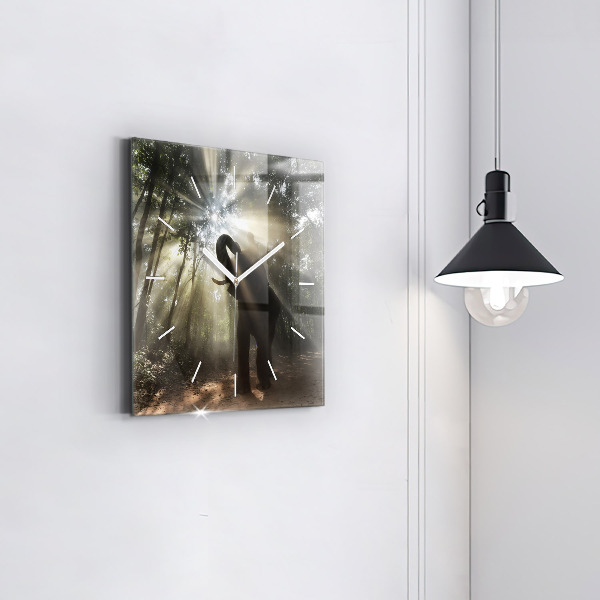 Square glass wall clock Elephant in the jungle