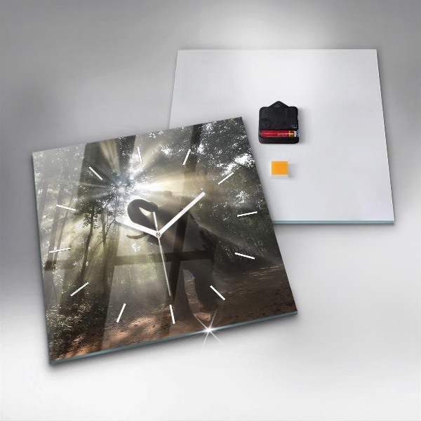 Square glass wall clock Elephant in the jungle