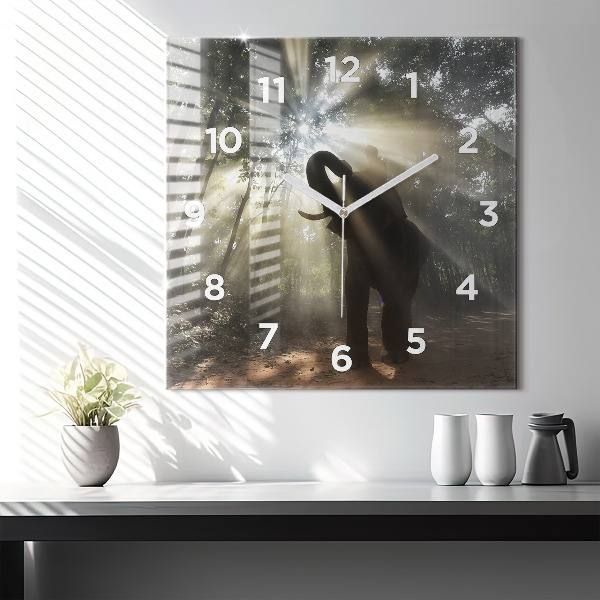 Square glass wall clock Elephant in the jungle