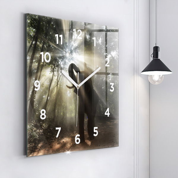 Square glass wall clock Elephant in the jungle