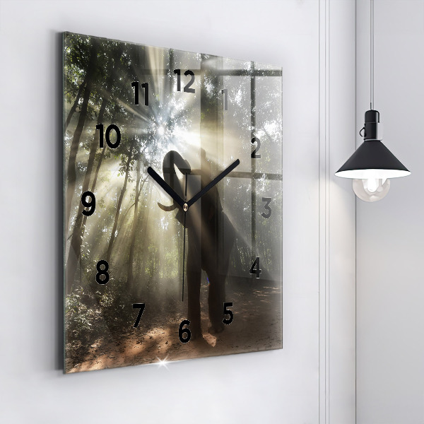 Square glass wall clock Elephant in the jungle