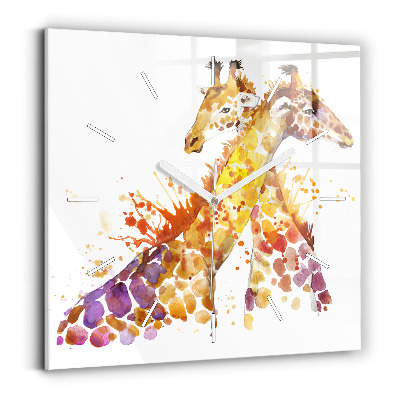 Square glass wall clock Giraffe - watercolor