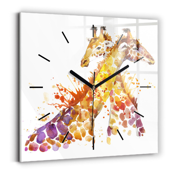 Square glass wall clock Giraffe - watercolor