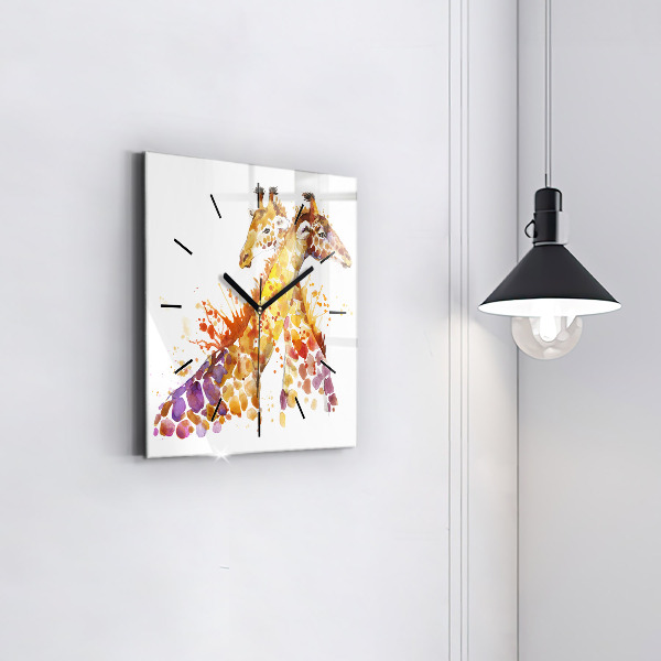 Square glass wall clock Giraffe - watercolor