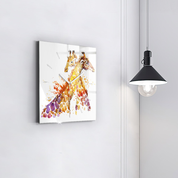 Square glass wall clock Giraffe - watercolor