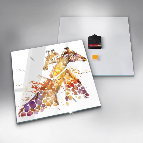Square glass wall clock Giraffe - watercolor