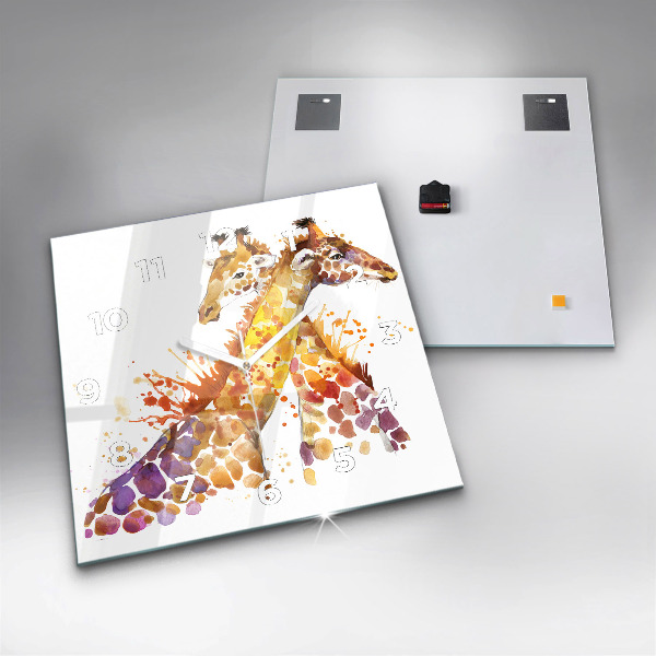 Square glass wall clock Giraffe - watercolor