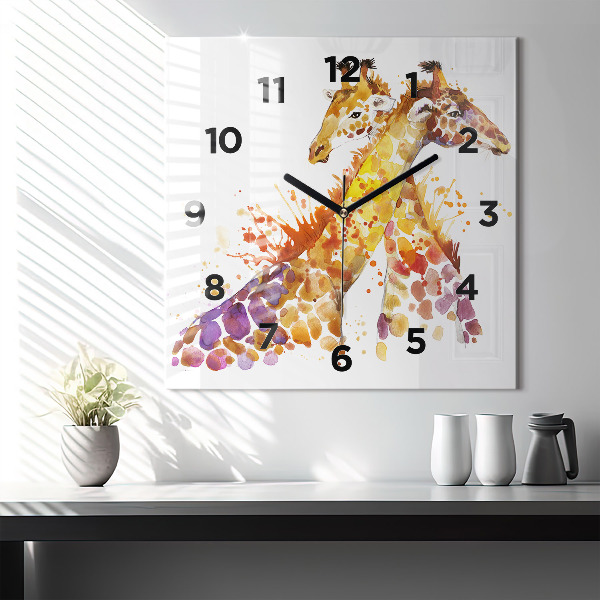 Square glass wall clock Giraffe - watercolor