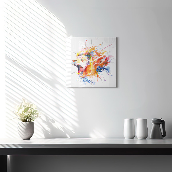 Square glass wall clock Lion - watercolor