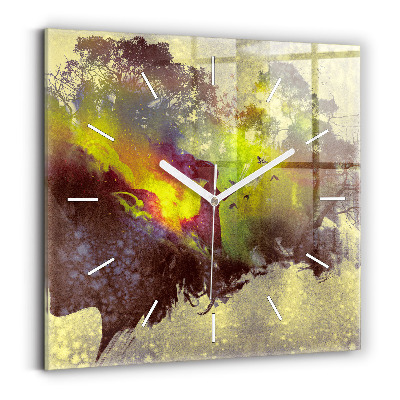 Square glass wall clock Woman in the forest