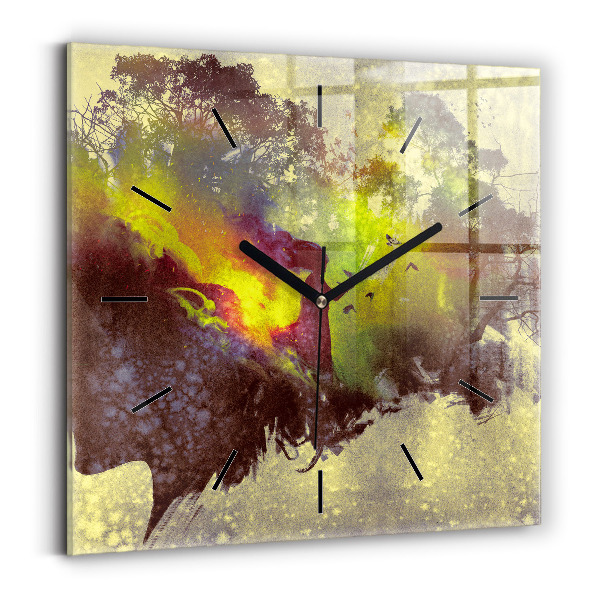 Square glass wall clock Woman in the forest
