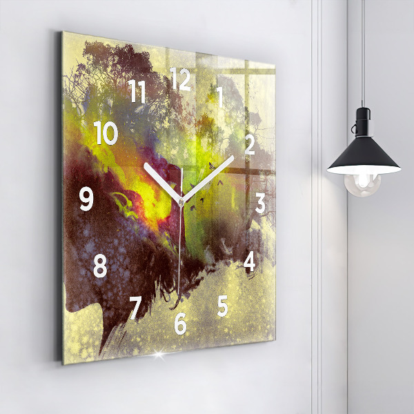 Square glass wall clock Woman in the forest