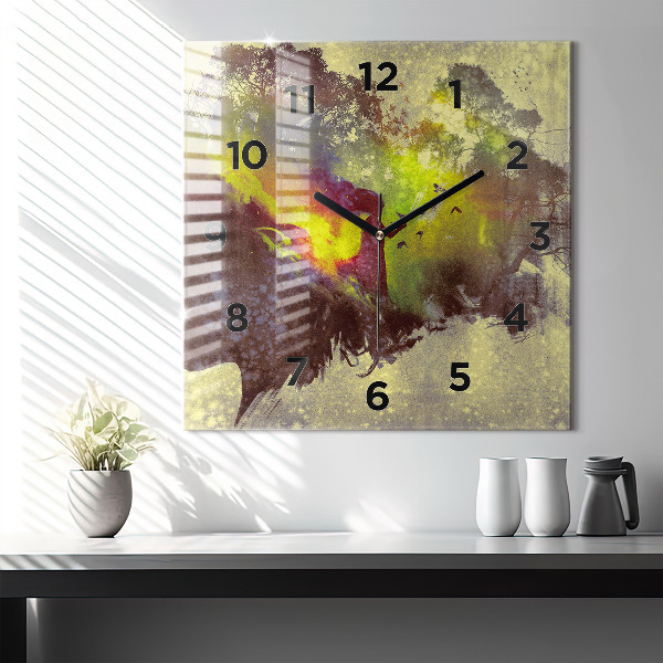 Square glass wall clock Woman in the forest