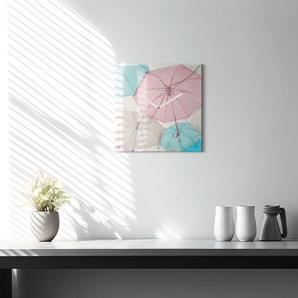 Square glass wall clock Pastel umbrellas