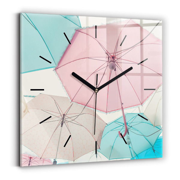 Square glass wall clock Pastel umbrellas