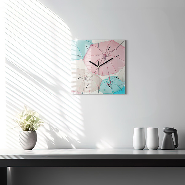 Square glass wall clock Pastel umbrellas