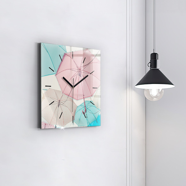 Square glass wall clock Pastel umbrellas