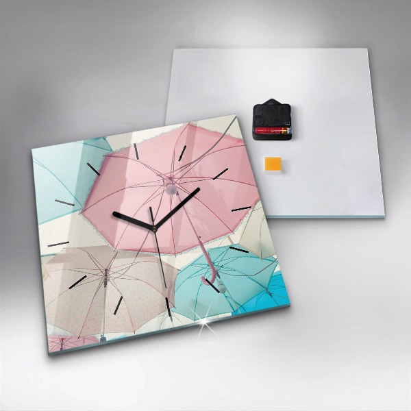 Square glass wall clock Pastel umbrellas
