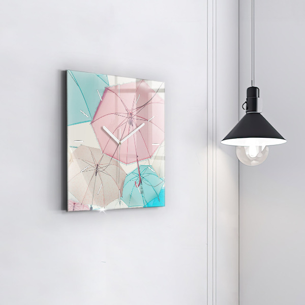 Square glass wall clock Pastel umbrellas