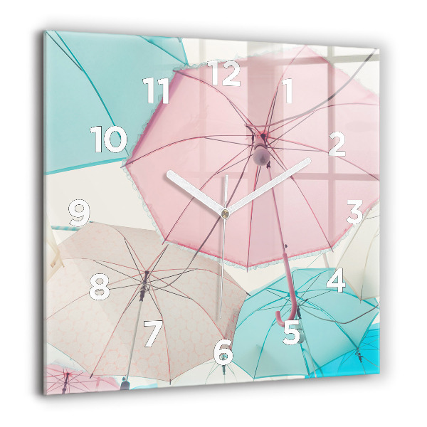 Square glass wall clock Pastel umbrellas