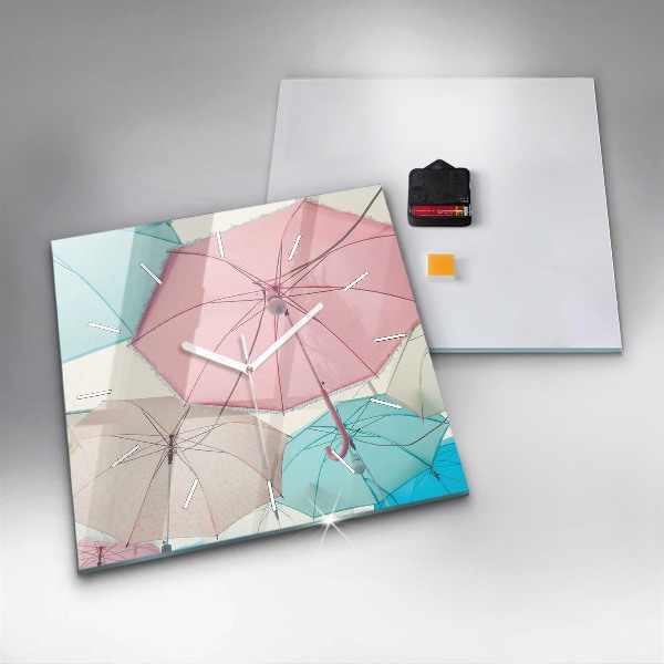 Square glass wall clock Pastel umbrellas